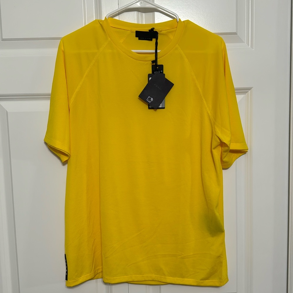 Prada Short Sleeved Athletic Workout Yellow Shirt Rare Black Prada Logo